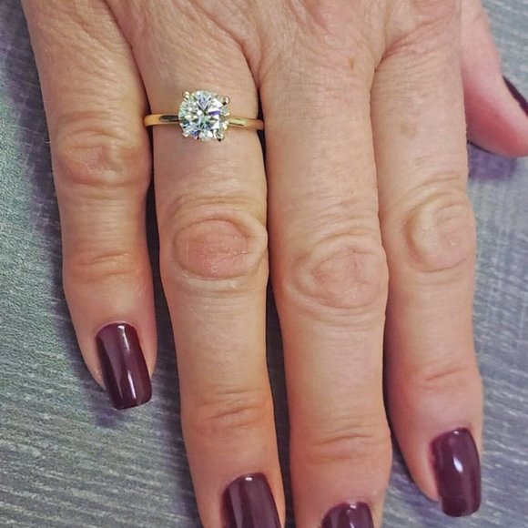 14K  Solid Yellow Gold 2 Carats Round Moissanite Solitaire Engagement Ring D-FL - Picture 3 of 7